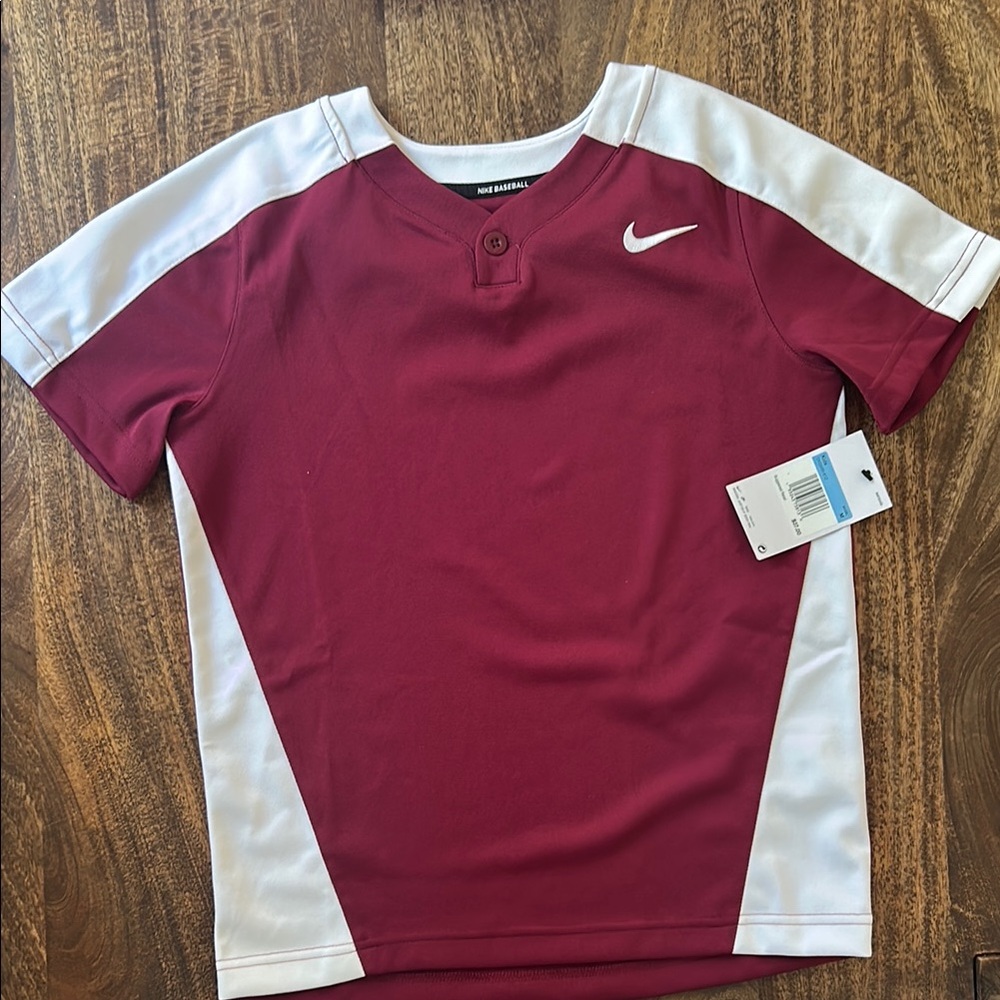 Nike Boys Burgundy and White Baseball  Tee